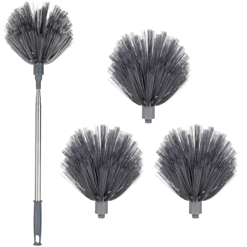 EXCEART Dépoussiéreur Extensible en Fibre Léger avec 3 Têtes et Manche Télescopique pour Nettoyage de Ventilateurs de Plafond et Toiles D'araignée