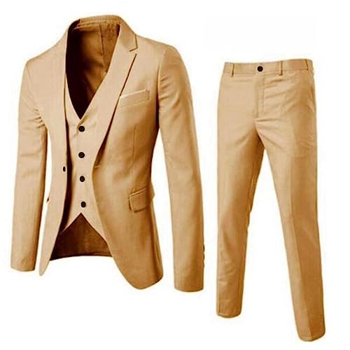 Mens Suits Slim Fit 3 Piece Tuxedo Suit One Button Solid Prom Wedding Party Blazer Vest Pants Suit Set Outfits