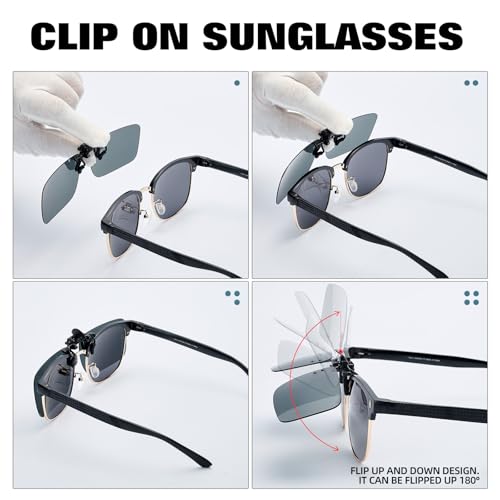 SAMNI Clip On Sunglasses Men – 2 Pack Rimless Anti Glare Flip Up Women Polarized Sunglass Over Prescription Glasses2