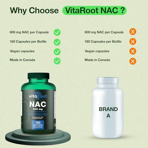 VitaRoot NAC 600mg – 180 Capsules N-Acetyl Cysteine with Glycine Support – High Potency Antioxidant Formula – Vegan, Non-GMO, Made in Canada - 4