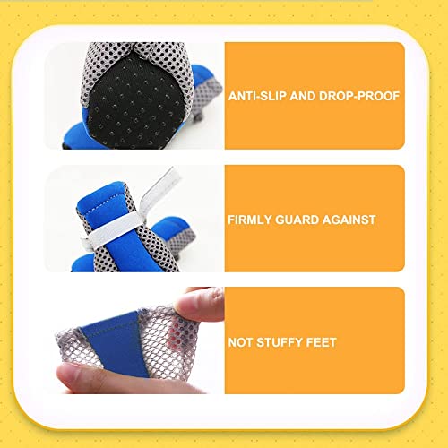 4 Pcs Waterproof Pet Dog Boots, Anti-Slip Dog Shoes Washable Dog Mesh Boots, Reusable Dog Paw Protectors Boots For Small Medium Dogs(L,Blue) #TOP5