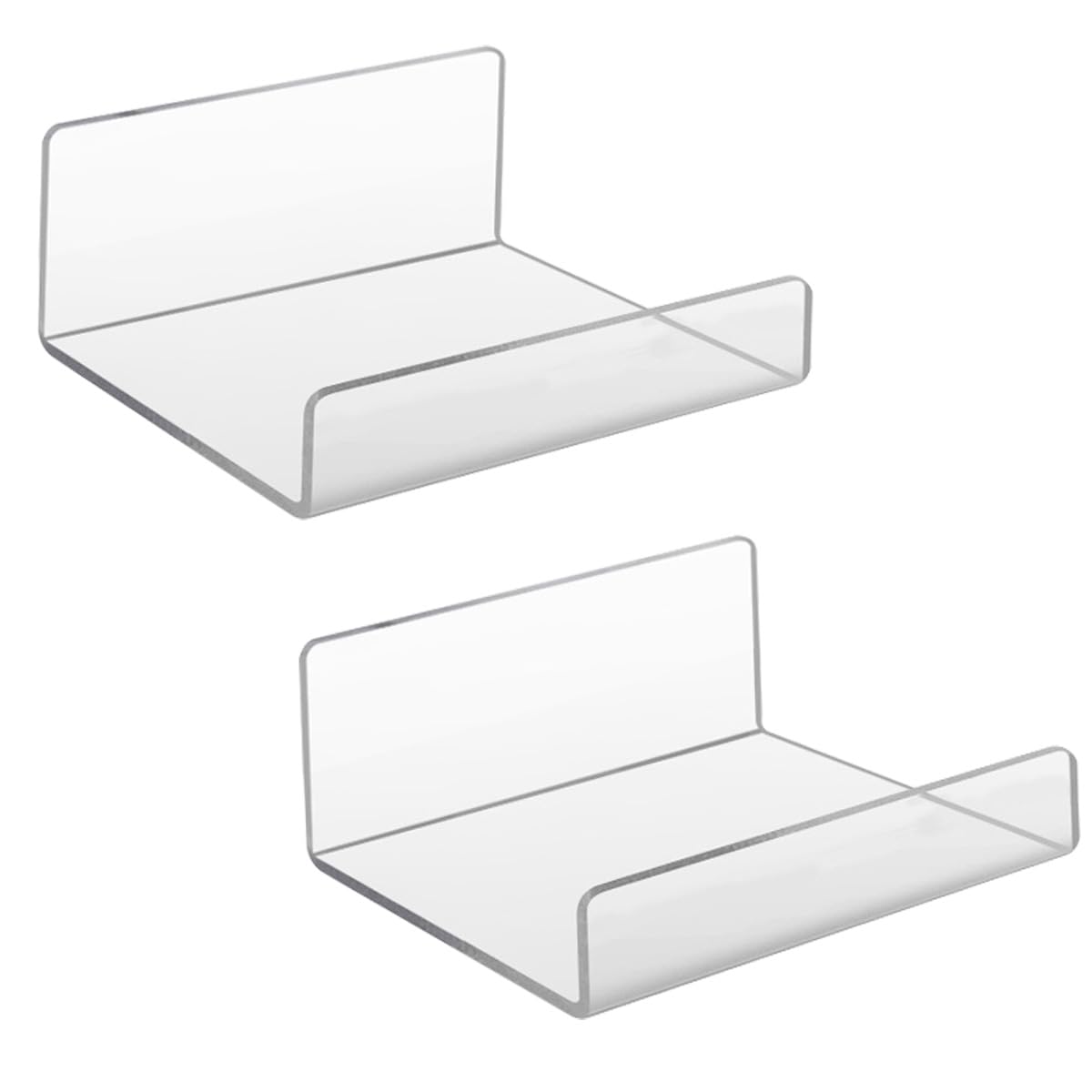 Bringsine Set of 2 Acrylic Floating Wall Shelves Hanging Shelves, Adhesive Wall Display Shelf Stand for Plant Pot, Speaker, Security Camera, Figures