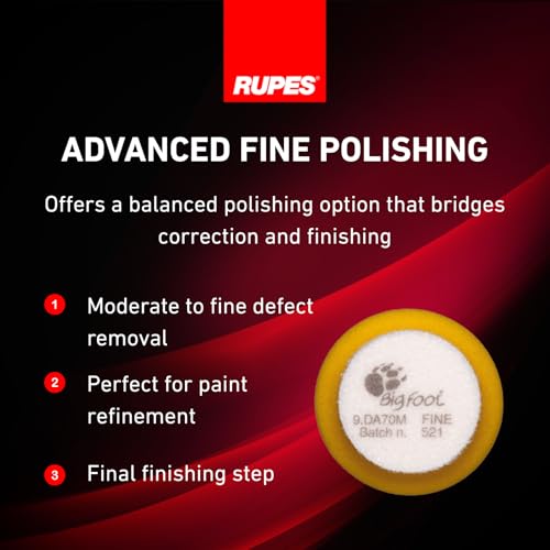 Image of RUPES 9.DA70M /4 Pack of 4 Yellow D-A Fine Finishing Foam Pads 70mm | Ideal for Paint Correction & Gloss Enhancement | Moderate to Fine Defect Removal | Compatible with 2 inch Backing Plate