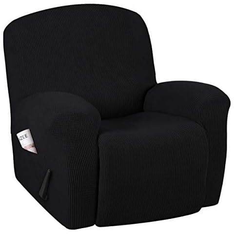 H.Versailtex 1 Piece Sofa Cover High Stretch Jacquard Fabric Furniture Slipcover Stay in Place Soft Spandex Form Fit Recliner Slipcovers, Skid Resistance Machine Washable (Recliner, Black) Cover