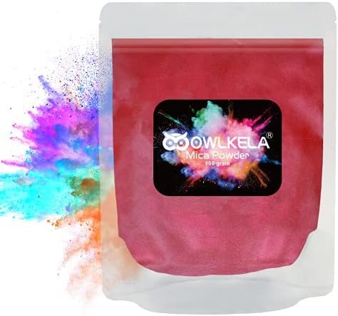 OWLKELA 100g (3.5 oz) Glitter Mica Powder - Pigment Cosmetic Epoxy Resin Dye for Soap/Candle Making, Epoxy Resin Art, Acrylic Nail Paint, Bath Bombs, Fine Arts, Lip Gloss - 10 Color Available - Red
