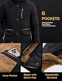 MAGCOMSEN Herren Warme Parka Jacke Gefüttert Winter Daunenjacke Kapuze Camping Jacken Männer Winddicht Warme Outdoorjacke Fleece Funktionsjacke Wandern Jagdjacke mit Mehrfachtaschen Schwarz L