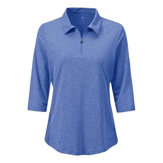 MoFiz Ladies 3/4 Sleeve Polo Shirts Zip up Dry Fit Cute Fashionable Golf Pullover Sports Wear with Collar for Summer 2025-Blue S