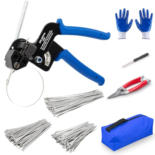 Stainless Steel Cable Tie Gun Metal Zip Cutter Heavy Duty Outdoor, 250PCS 304 Metal Zip Ties Adjustable Fastening Cutting Tie Tool Sets for Vehicles Exhaust Wrap Wire Fence Chicken Coop