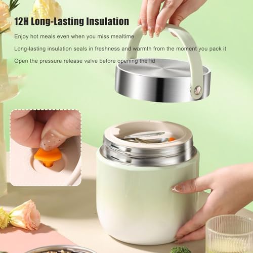 Generisch Recipiente térmico para alimentos, recipiente de comida de 1200 ml, recipiente aislante a prueba de fugas, para bebidas, barbacoas, camping, viajes, deportes, exteriores, senderismo, - imagen 3