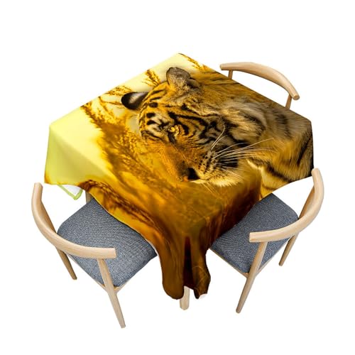 Fasbuy Mantel Cuadrado Antimanchas, Manteles de Mesa Cuadrada de Poliéster Patrón Tigre 3D Protector para Mesa de Centro Lavable para Fiesta Cocina Jardín, 4 Pinza (Tigre 1,140x140cm)