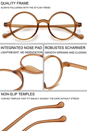 VEVESMUNDO Blue Light Blocking Reading Glasses Round Retro Vintage Readers Glasses for Women Men (1 Pcs Brown Reading Glasses, +1.5) - Image 4
