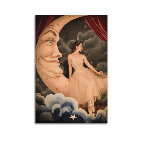 Póster decorativo de Beauy And Moon para pared, lienzo, estético, vintage, pintura decorativa para sala de estar, dormitorio, decoración de habitación, 20 x 30 cm, estilo sin marco