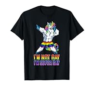 LGBT Bodybuilding Pride design. Check this Gay Pride with Manly Unicorn Muscle Dabbing over LGBT Colors Perfect Equality Gift for Gay Lesbian Bi Transgender Im Not Gay Im Super Gay Equality Rainbow Flag Color with Dab Dancing Pose Gay Unicorn Lightwe...