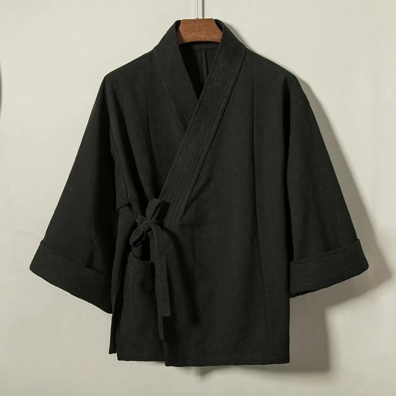 Men Shirt Cardigan Jacket Traditional Japanese Loose Kimono Robe
