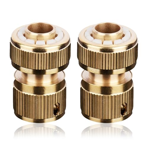 2 Pack Brass Hose Connector Hose End Quick Connect Fitting 1/2 Hose Pipe Quick Connector for Garden Watering, Car Washing, Pressure Washer
