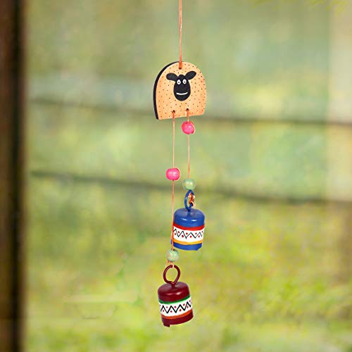 Image of Aakriti Art Creations Tintin Dog Wind Chime with 2 Metal Bells | Handmade Modern Art Wooden & Metal Wind Chime | Outdoor & Indoor Decorative Wind Chimes for Balcony, Garden, Living Room & Gifting