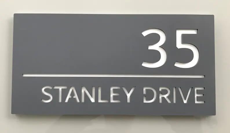 One of a Kind Design UK Personalized Contemporary Rectangle house sign House Number Plaque, Matt Grey or Matt Black Acrylic, Seven Coloured Backing UV Stable, 30x15cm - Black