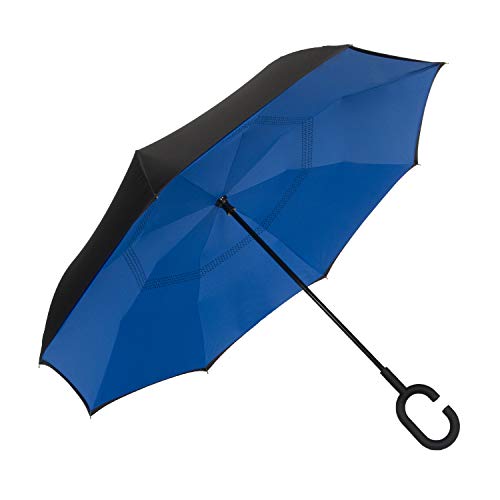 Shedrain Unbelievabrella Inverted, Upside Down, Windproof & Rainproof Car Umbrella - Hands Free C-Shape Handle - Heavy Duty, Double Layer Reverse Canopy Protects Men & Women Outdoors From Wind & Rain (Black / Ocean) #TOP1