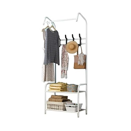 Z-W-DONG Entré klädkrokar, smidesjärn Double Layer Storage Shoe Rack tunga kläder Rail Suspension Umbrella Hatthylla Home Galler (Color : White, Size : 170 * 65 * 35CM)