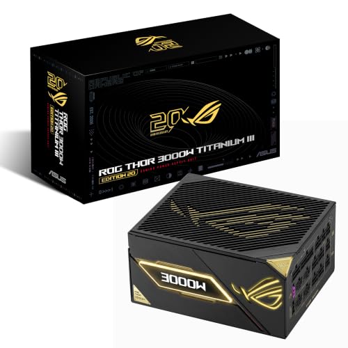 ASUS ROG Thor 3000W Titanium III Edition 20 Gaming Netzteil (ROG Equalizer 12V-2x6 PCIe Stromkabel, GaN-MOSFET, OLED Display Extender, 80 Plus & Cybenetics Zertifizierung, ATX 3.1, PCIE 5.1, Schwarz)
