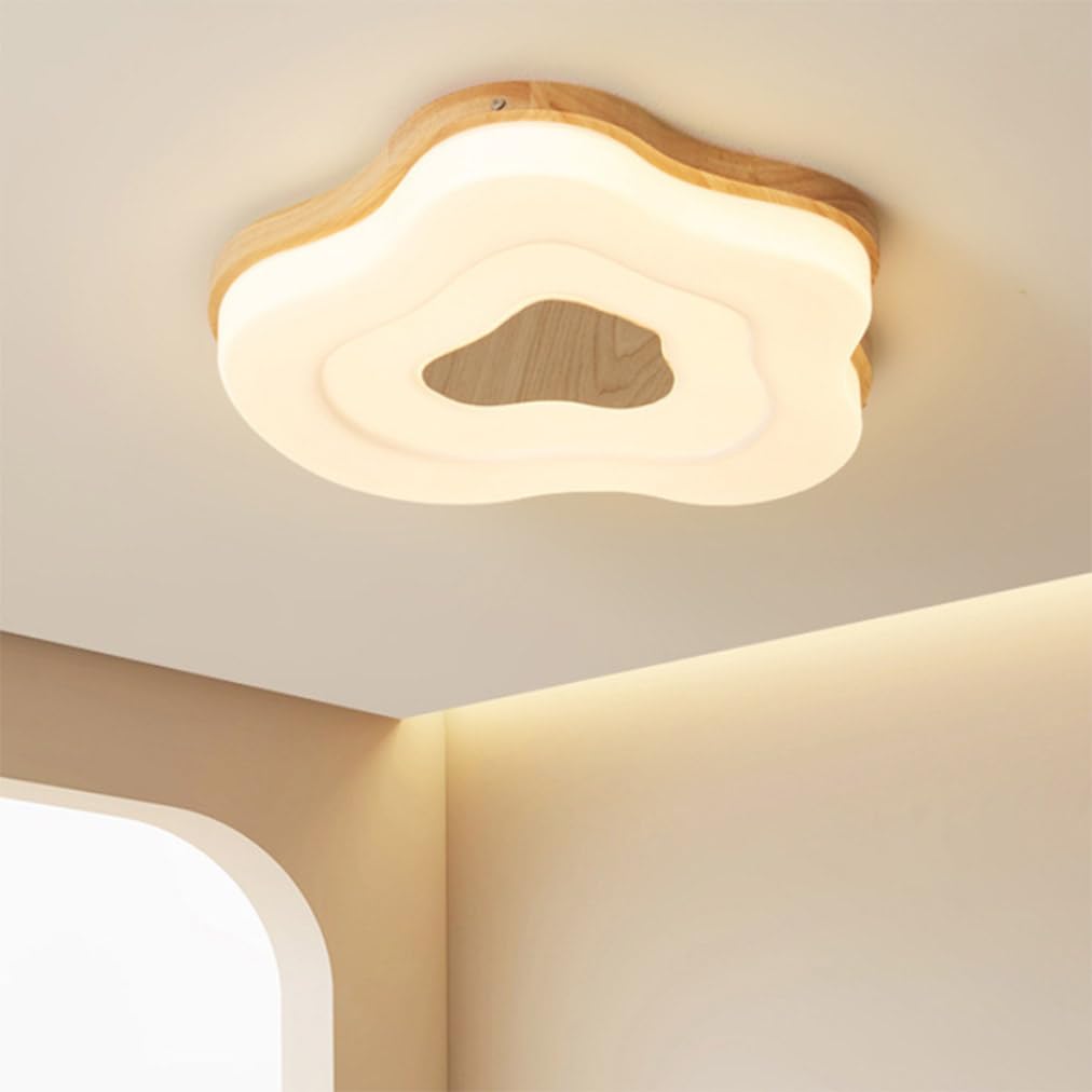 Nieregularny dębowy klosz, lampa sufitowa LED o zmiennej intensywności, japoński styl, inspirowana tatami, idealna do sypialni, kuchni, salonu, garderoby lub schodów.
