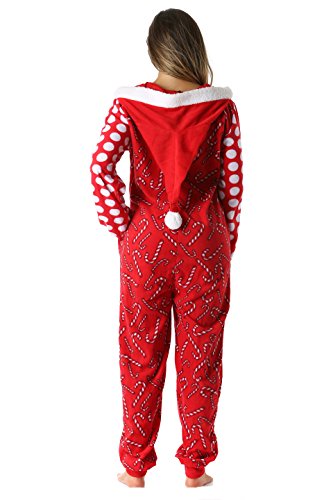 6445-L #Followme Adult Onesie / Womens Pajamas, Candy Cane Santa #TOP3