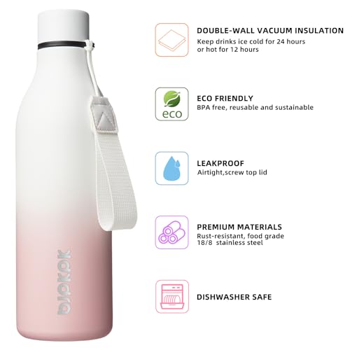 Image of BJPKPK Insulated Water Bottles, 25 oz Stainless Steel Metal Water Bottle with Strap, BPA Free Leak Proof Jugs, Mugs, Flasks, Reusable Thermal Flasks for Sports & Travel, Graceful Pink