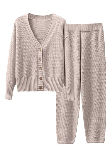 Caracilia Womens 2 Piece Outfits Lounge Set V Neck Cardigan Sweater Pants Sets Knit Matching Loungewear 2025 Fall Clothes