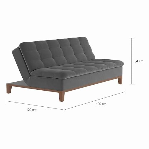 Sofá-Cama 3 Lugares Casal Premium We Can Do ItBase e Pés de Madeira Suede Cinza