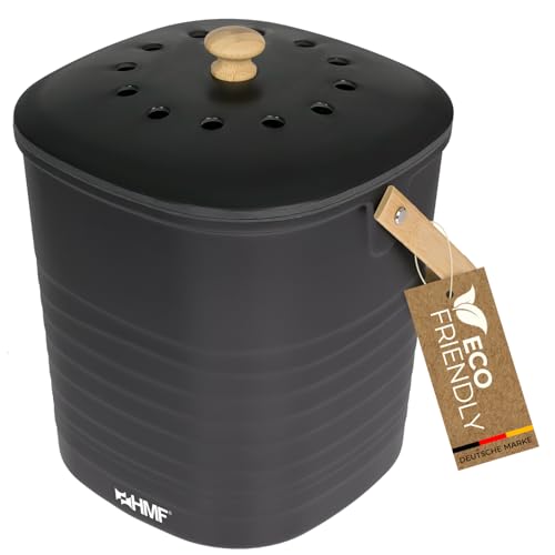 HMF Nachhaltiger Biomülleimer Küche, Geruchsdichter Komposteimer mit Deckel | 6 Liter | Schwarz