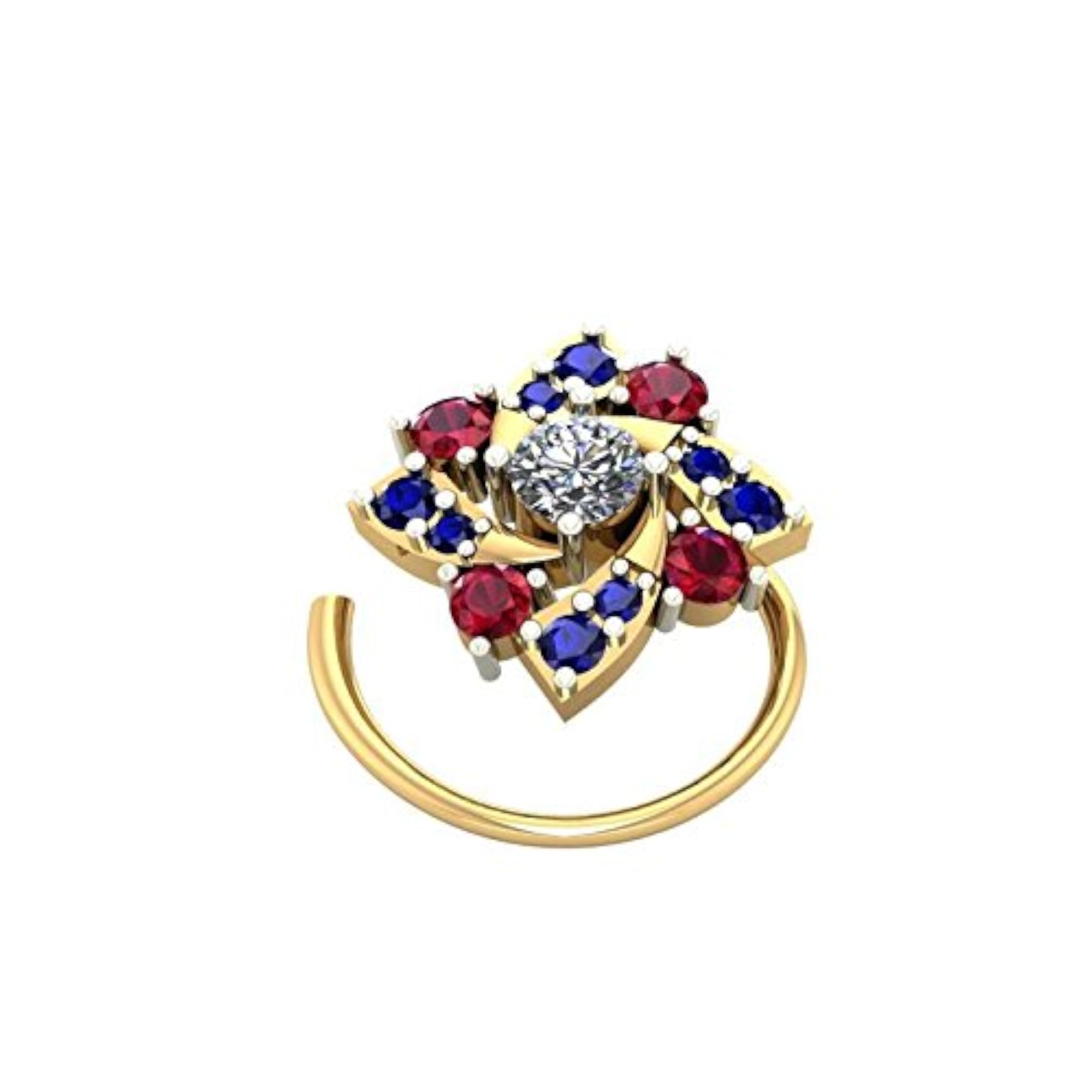 Women's 18K Gold Plated 925 Sterling Silver Flower Cubic Zirconia Nose Pin Stud