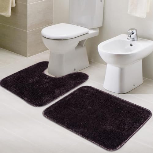 Image of Pano Microfiber Anti Slip Bathmat Set with Contour, Soft & Super Absorbent Mats for Shower, Washable, Non-Slip & Quick-Drying Mats for Home, Office, Pack of 2 (Brown, 50X75 Cm & 50X50 Cm)