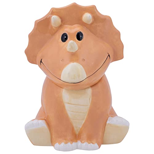 100 North Dolomite Ceramic 9.9 x 9.6 Everyday Cookie & Candy Jar with Airtight Lid: Perfect for Kitchen Canisters, Pet Treat Containers & Decorative Storage, Tan Triceratops Dinosaur