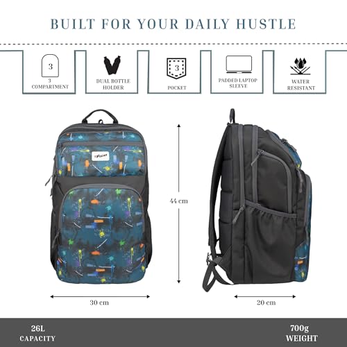 Image of F Gear Akira Black 26L Backpack, 3 Spacious Compartments, 3 Pockets and 1 Hidden Pocket|Anti theft Backpack|Airflow Padded Back Panel|Lightweight & Durable|Ideal for Office, Daily Use & Travel