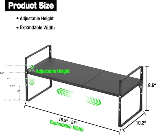 DPZM 2Pcs Expandable Cabinet Shelf,Stackable&Adjustable Cupboard Shelf, L16.5-27'' x W10.2'' Spice Rack,Spice Organizer, Black Cabinet Shelf Organizer for Kitchen Office Bathroom by DPZM - Used condition - CA$53.90