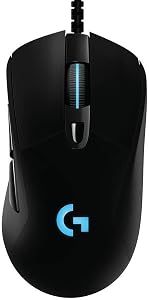 Logitech G403 Hero 25K Gaming Mouse, Lightsync RGB, Lightweight 87G+10G Optional, Braided Cable, 25, 600 DPI, Rubber Side Grips