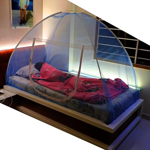 Image of Single Bed Mosquito Net Foldable, Lightweight Polyester 30GSM Strong Foldable Machardani (Blue Color, 4feet x 6.5feet)