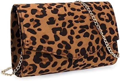 IXEBELLA Women Evening Bag Dressy Clutch Handbag Faux Suede Purse for Wedding (Leopard)