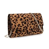 IXEBELLA Women Evening Bag Dressy Clutch Handbag Faux Suede Purse for Wedding (Leopard)