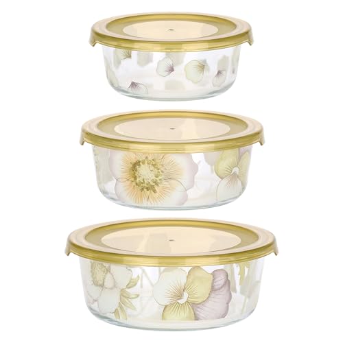 THUN - Set 3 contenitori ermetici - vetro - Collezione Country Bloom - 17,2 x 6,5cm 800ML - 15 x 6cm 500ML - 13 x 5,2 300ML