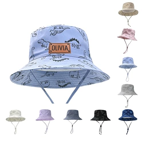 TOOTANN Custom Baby Bucket Hat, Personalized Leather Label Baby Fisherman Hat with Name, Wide Brim Beach Hat for Toddler