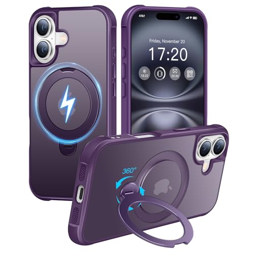 HuwaiH 360° Rotatable Magnetic Stand Case for iPhone 16, Purple