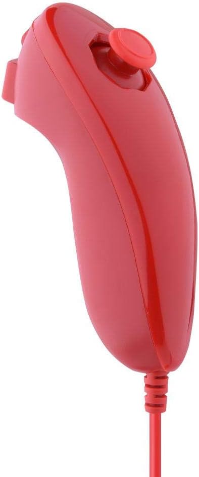 Nunchuk Nunchuck Controller Remote Video Game Handle Gamepad Curved for Nintendo Wii(Red)