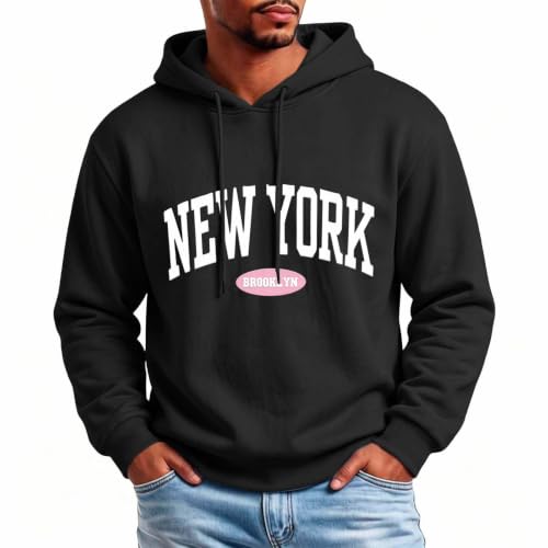 Men's New York Graphic Hoodie Winter Fleece Pullover Sweatshirt