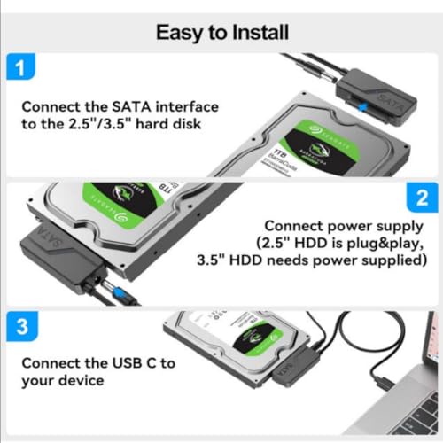 Cable adaptador USB-C a SATA para HDD/SSD 2.5/3.5" con jack de energía miniatura 4