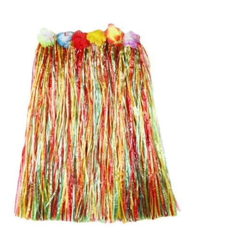 Hula Rock Damen Kurz | Sexy Hula Rock Mit Blumenkette- Hawaii Kostüm Hawaii Bastrock Quastenrock Taille Elastische Hawaii Outfit Karneval Fransen Rock Kurzrock Party FaschingsKostüme
