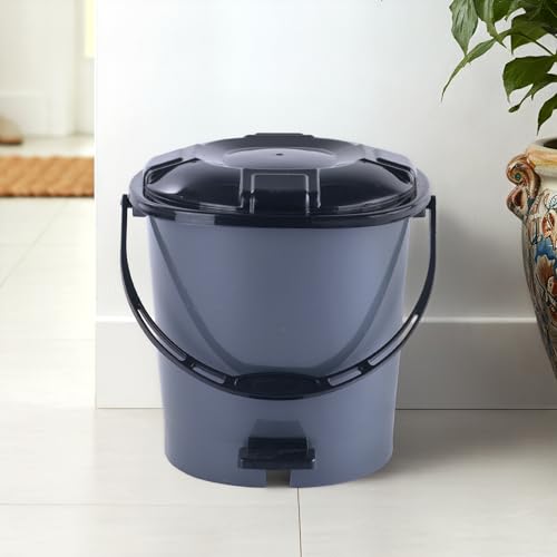 Kuber Industries 7 Ltr Plastic Dustbin for Home with Pedal Lid & Handle | Dustbin for Kitchen Bathroom & Office | Garbage Bin for Wet or Dry Waste | Check Dhakkan- Grey & Black