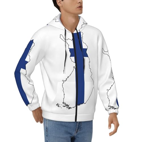 Sweat à capuche zippé carte de Finlande en polyester doux premium