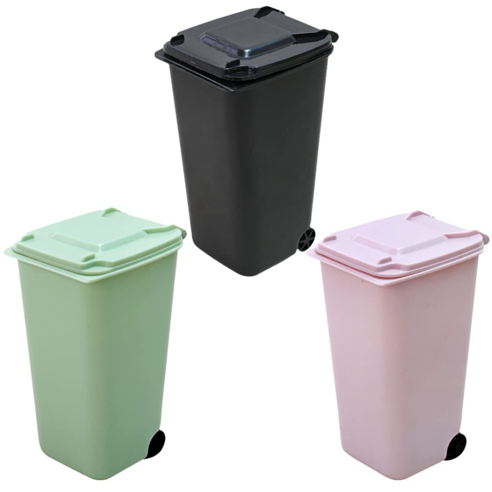 Tofficu 3pcs Mini Trash Can with Lid Multi-Functional Desktop Waste Bucket for Office and Home Compact Garbage Holder Organizing Small Items