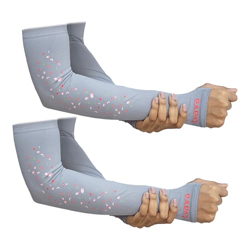 Image of TVARRA Anti-Tan Fingerless Arm Sleeves for Women|UV Protection Hand Cover Sleeves for Bike Riding, Running & Outdoor Use,Dust & Summer Protection Arm Sleeves for Girls (Petals Design)